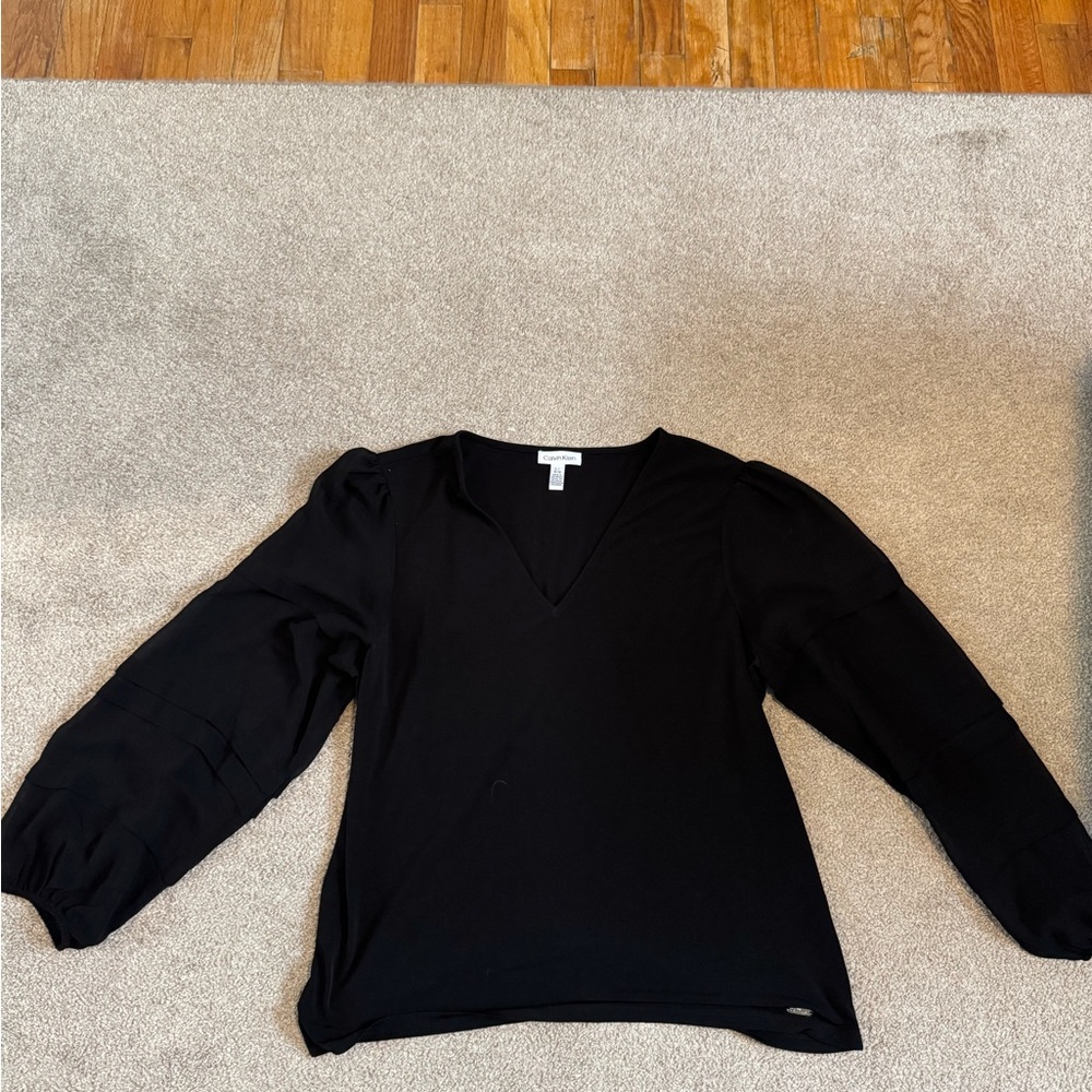 Calvin Klein Classic Black V-Neck Blouse